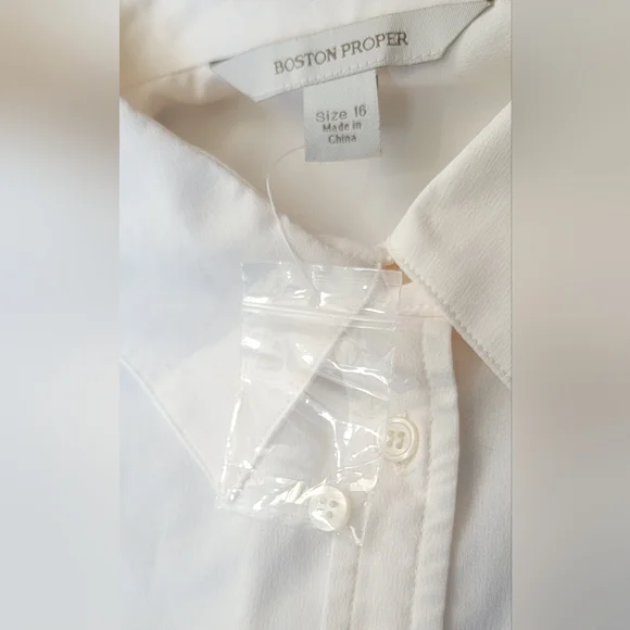 Boston Proper Button Up Blouse Women's 16 Cream Lightweight Oversized NWOT - Picture 7 of 10
